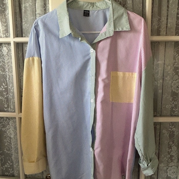 seasty Tops - Colorful Striped Women's Blouse Sz xxl ( 14 )